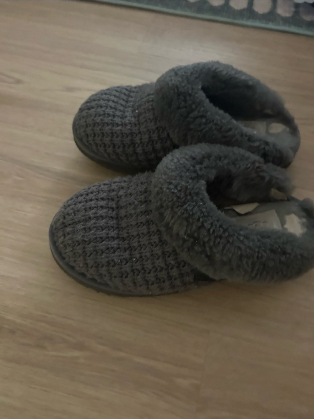 UGG Gray Knit Slip-On Plush Collar Slippers